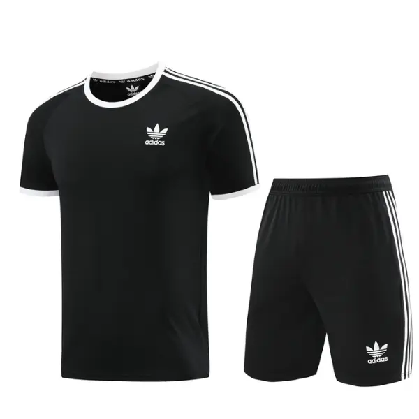 Adidas Black and White Training Set T-Shirt and Shorts - Trefoil Logo