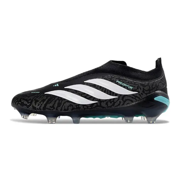 Adidas Predator 26 Elite Laceless Black and Light Blue Firm Ground FG Football Boot