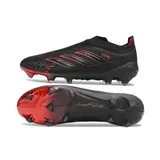 Adidas Predator 26 Elite Laceless Black and Red Leather Tech Pack Firm Ground FG Football Boot
