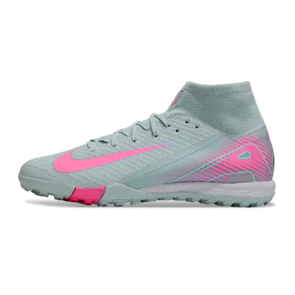 Nike Zoom Mercurial Superfly 10 Elite Kids Light Blue and Pink Turf TF Football Boot - Grey/Pink