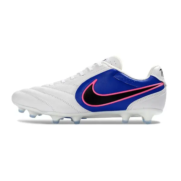 Nike Tiempo Ligera Pro White, Blue and Pink Firm Ground FG Football Boot