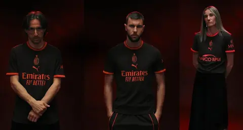 Milan 2026/27: black meets fluorescent red on the third shirt — Kit launch presentation.