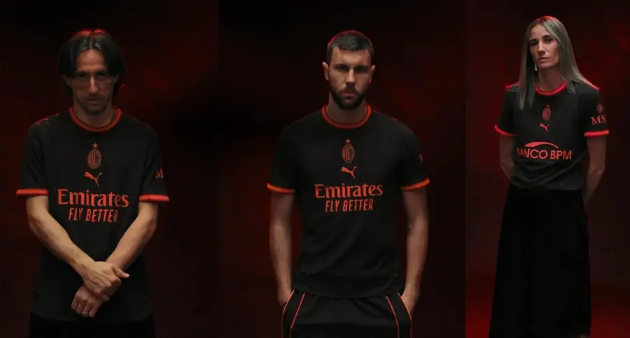 Milan 2026/27: black meets fluorescent red on the third shirt — Kit launch presentation.