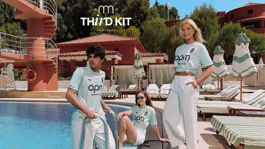Monaco 2026/27: mint green and flowing lines on the third shirt — Kit launch presentation.