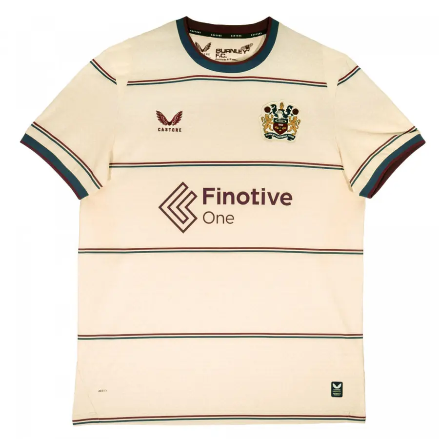 Burnley 2026/27: cream and fine lines on the away shirt · presentation photographs